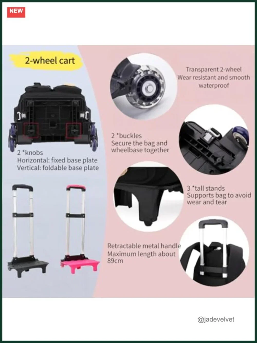 Rolling Backpack for Kids, Water-Resistant Nylon, 2 Wheels, Elementary & Middle